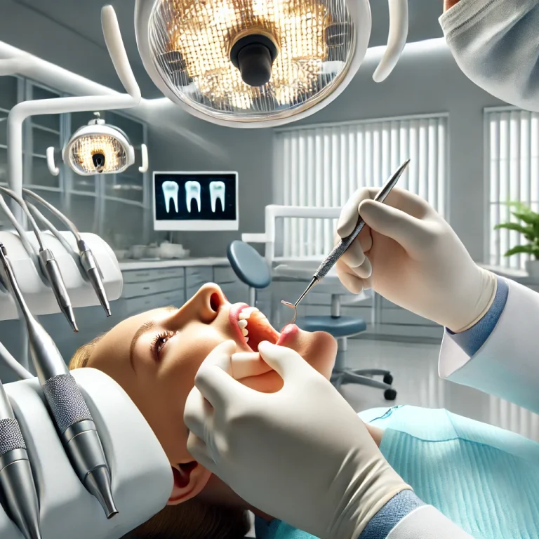 Alanya'da diş implant tedavisi gören bir hasta ve modern ekipmanlarla çalışan diş hekimi.